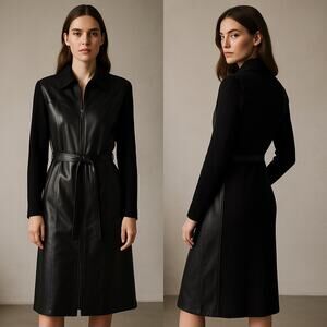 Mixit Leather Sweater Dress Black Zip Up Belted Long Sleeve Pockets | XL